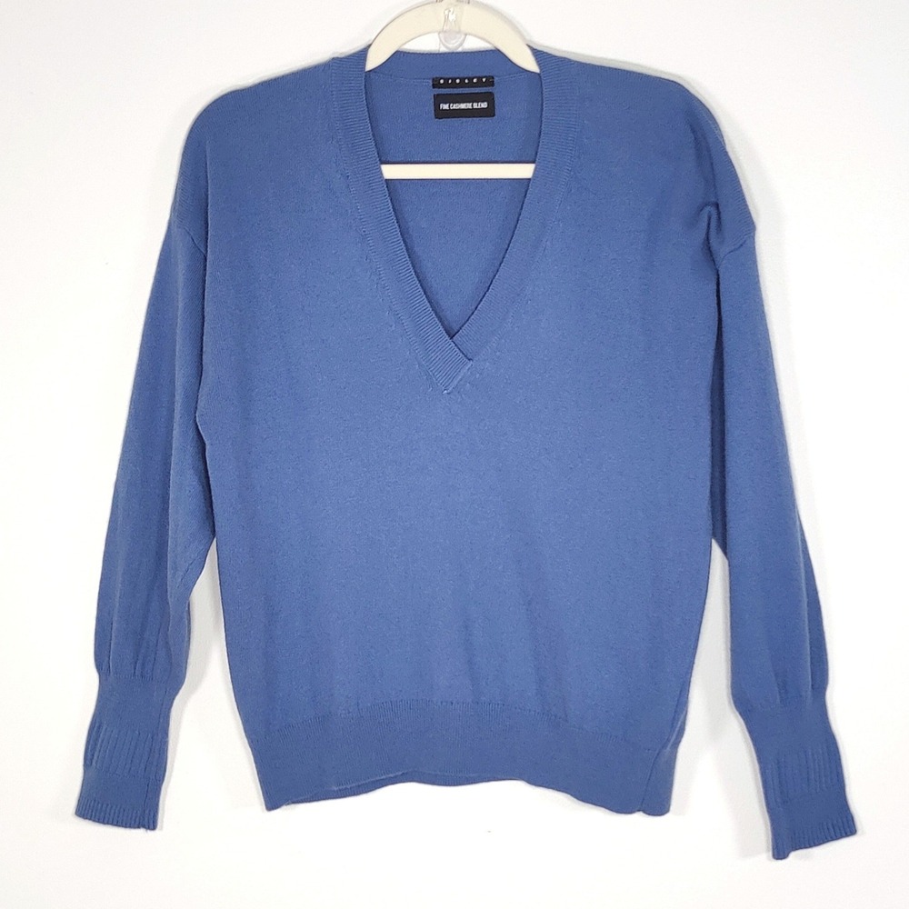 Sisley Fine Cashmere Blend Wool V-Neck Sweater Blue Quiet Luxury XS